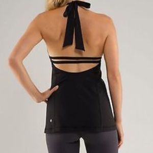 Lululemon low back black halter top size 6